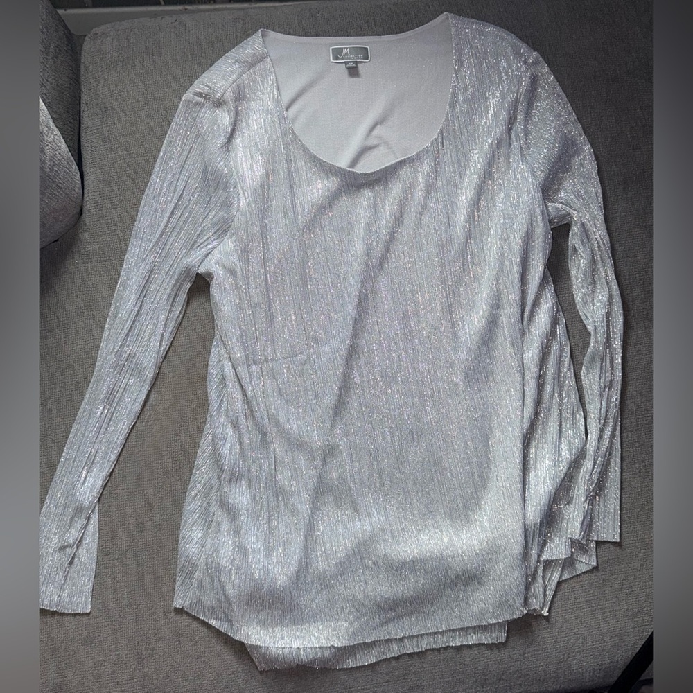 JM Collection Metallic Silver Long Sleeve Blouse